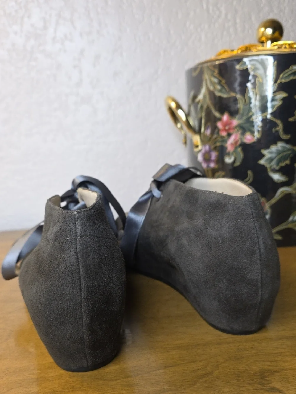 Amalfi Two-Tone Gray & Charcoal Suede Satin Lace-Up Flats